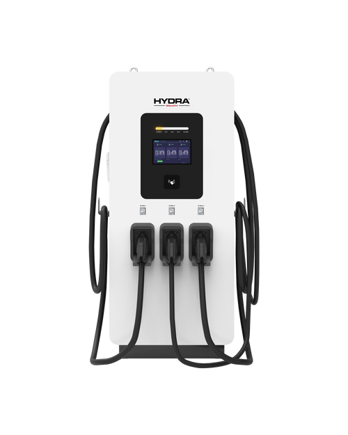 Hydra Goliath commercial EV charger with 10 inch touchscreen side view