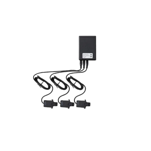 Ratio Sense Lite load balancer accessory for iO7 and iO8 EV chargers, small black control unit with three CT current sensor clamps