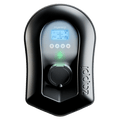 Myenergi Zappi black untethered 7kW EV charger with LCD display front view on transparent background