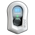 Myenergi Zappi white untethered 7kW EV charger with LCD display front view on transparent background