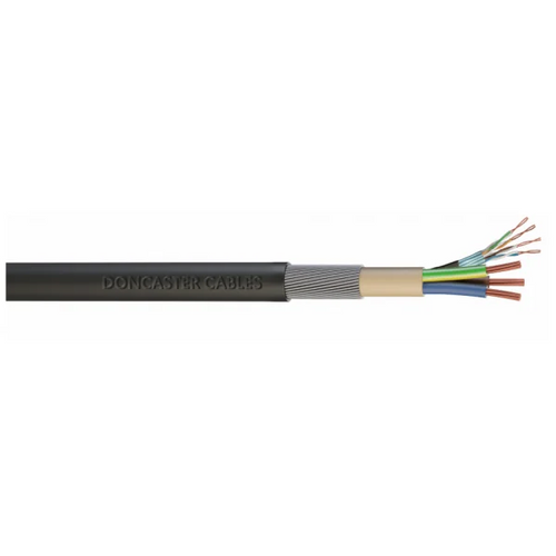 Doncaster Cables EV Ultra 3-core 6mm2 power and CAT5 armoured EV installation cable cross-section on white background
