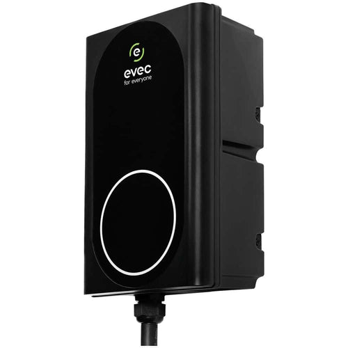 EVEC For Everyone black 7kW smart EV home charger angled view on white background