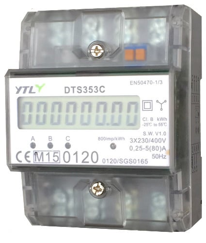 Digital three-phase kWh meter 80A MID certified