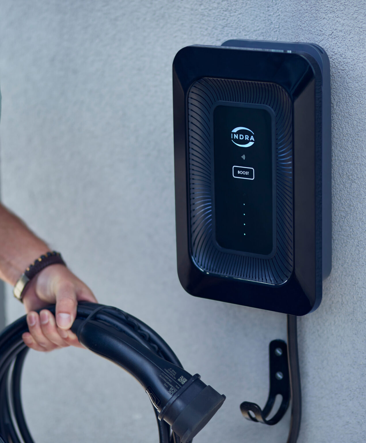 Buy the white Indra Smart LUX smart home electric vehicle charging point from ON-EV.