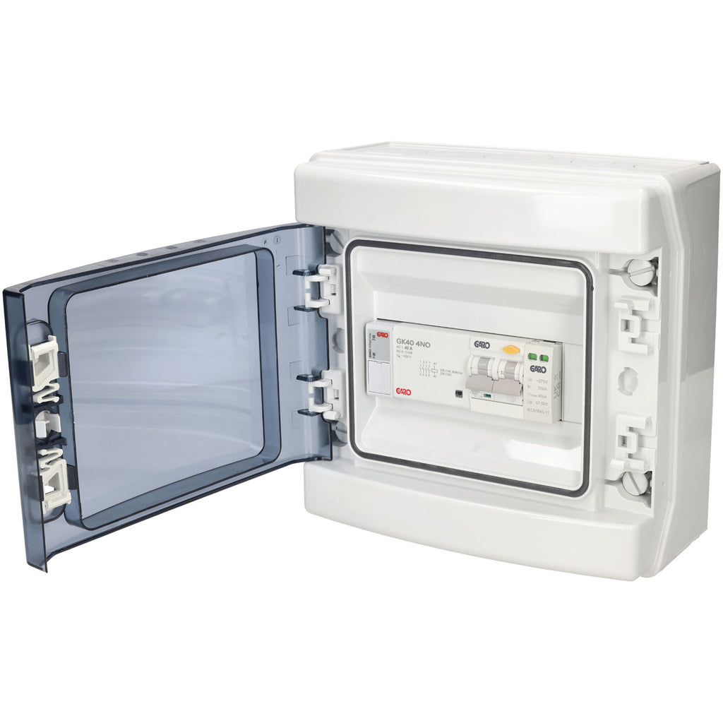 GARO GK40 weatherproof consumer unit with open transparent cover for EV charger - buy protection distribution board