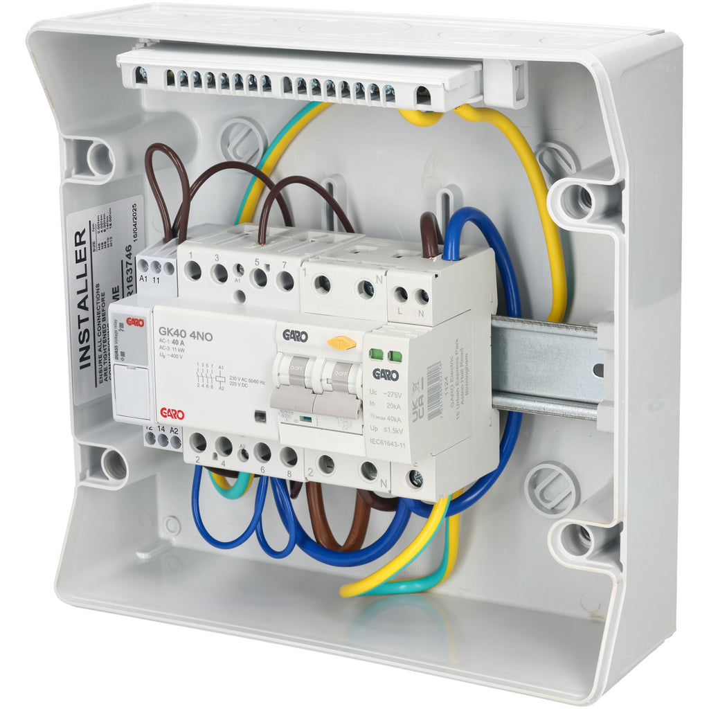 GARO GK40 consumer unit interior wiring with circuit breaker installed for EV charger - buy protection distribution board