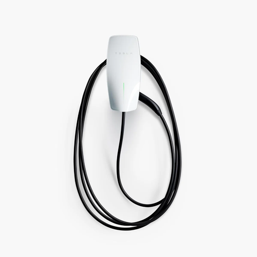 Shop the official white Tesla home EV charging point with tethered cable at ON-EV.