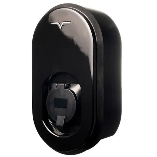 vCHRGD Seven Pro EV charger angled view showing socket - UK home charge point