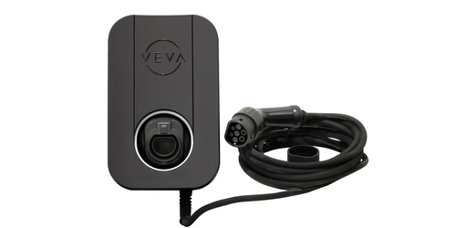 VEVA tethered EV charger in grey with charging cable - UK home wall charger