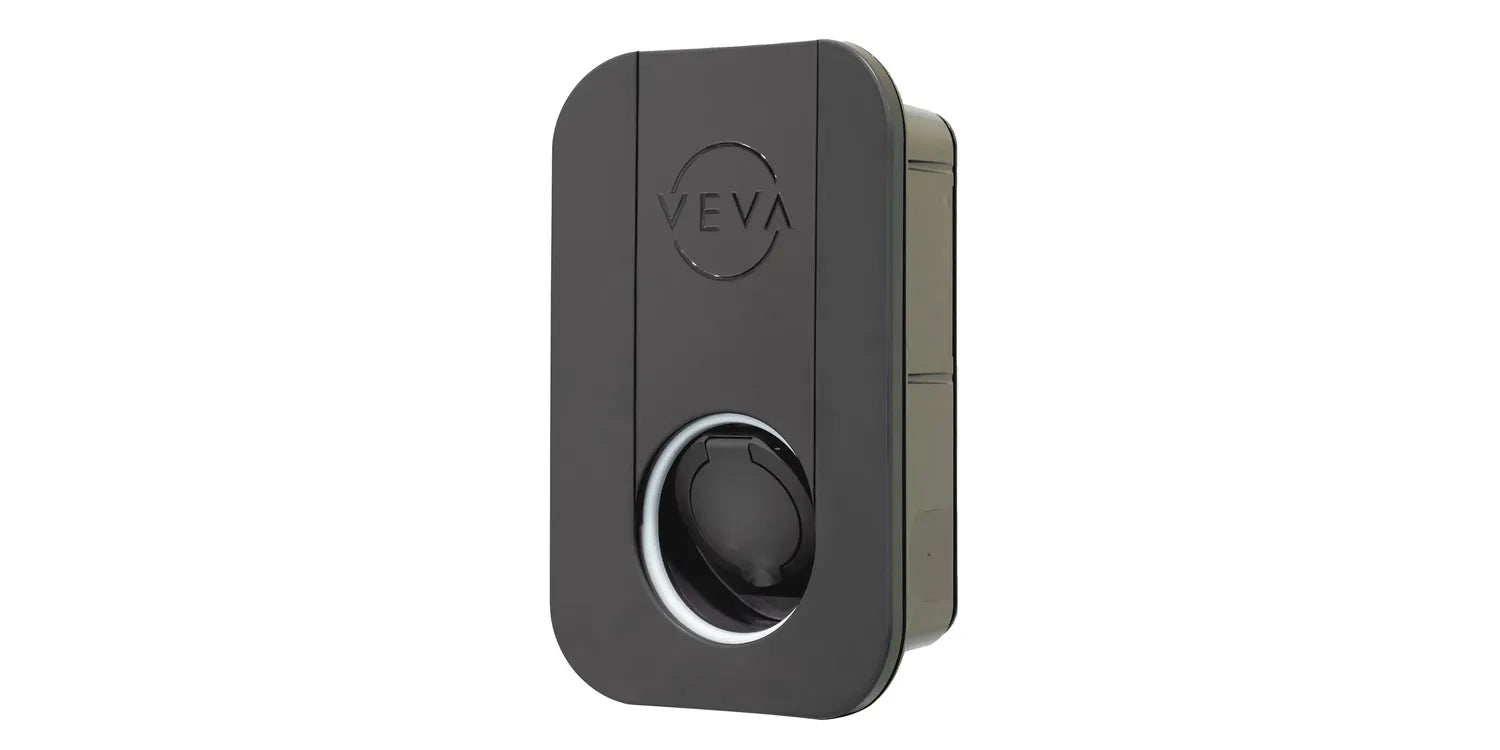 VEVA untethered EV charger in grey with type 2 socket - UK home charging point